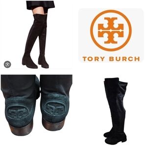 Tory Burch Caitlin Stretch Suede Over-The-Knee Boots, Black Size 7  $550